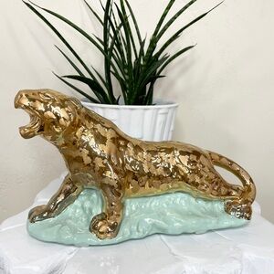 Vintage MCM 24K Weeping Gold Tiger Big Cat Planter Cameron Clay Planter